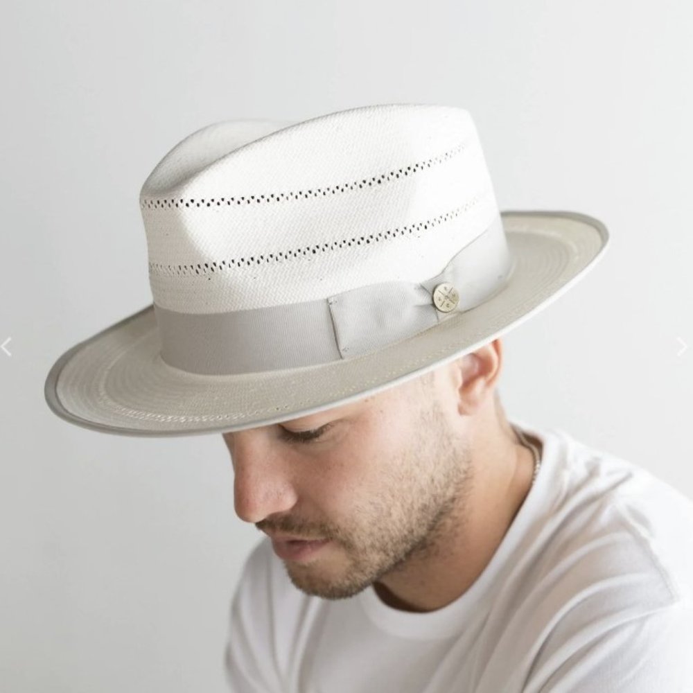 Men's White and Gray Fedora Hat